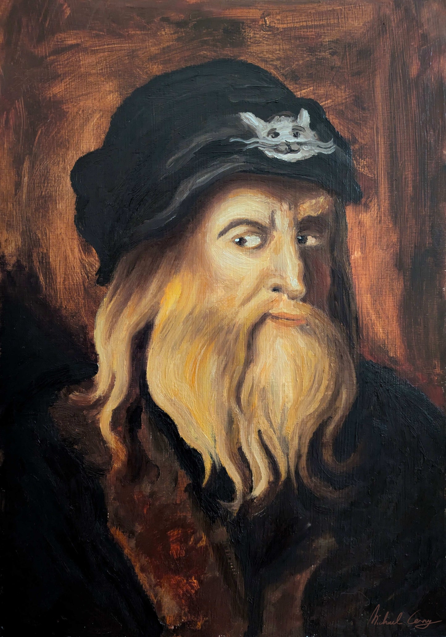 Leonardo Da Cat Aficionado (He knew all along) | Funny Portrait Painting | Museums-Quality Artprint