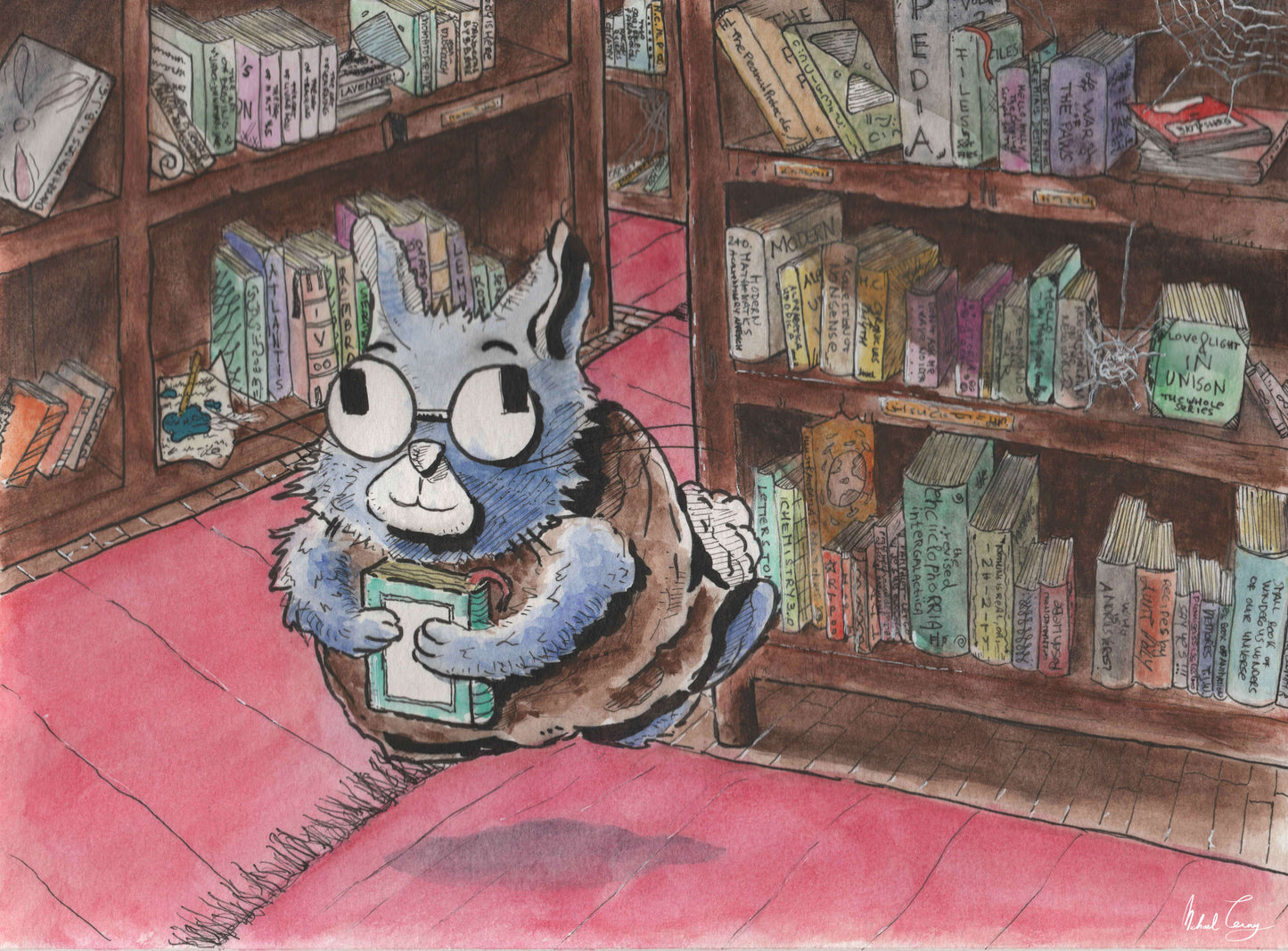 The Librarian Bunny - Cute Animal Artwork - Levitating Bunny Illustration